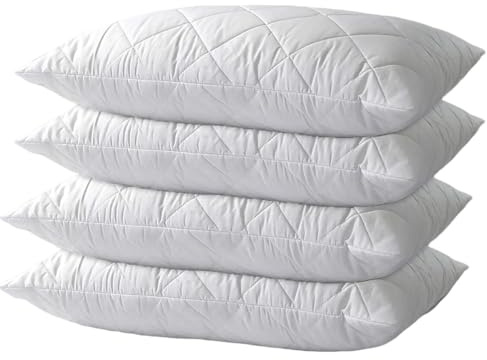 Pillows 4 Pack Extra Filled luxury bounce back bed Pack Hotel Quality Bed Pillow Pair Luxury Firm Support Side Sleeper Pillow Back Neck Pain Relief Support Pillows (Quilted, 4 Count (Pack of 1))