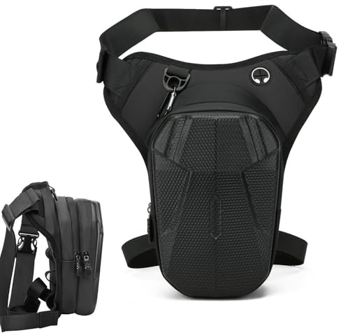 Sacoche de Jambe Moto Imperméable pour Homme et Femme Sac de Jambe Moto avec Sangle de Jambe Réglable pour Cyclisme Course Randonnée Pêche(Noir)