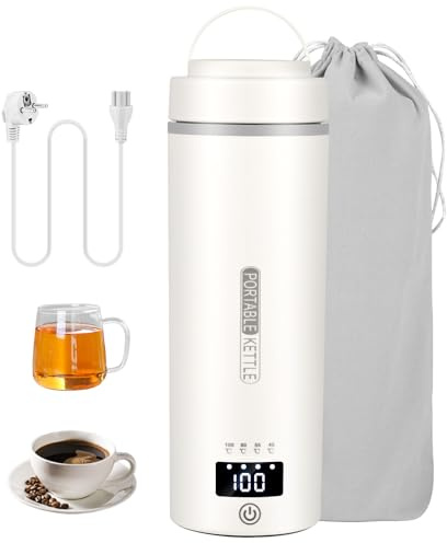 Hervidor de Agua Portatil, Diealles Shine 550ML Hervidor de Agua Portatil, Hervidor Portatils Acero Inoxidables 316 con 4 Niveles de Temperatura para Café y Té Leche