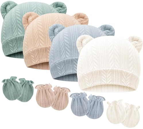 DRESHOW Bebé Gorro y Guantes para Recién Nacido Bebé Beanie Sombrero
