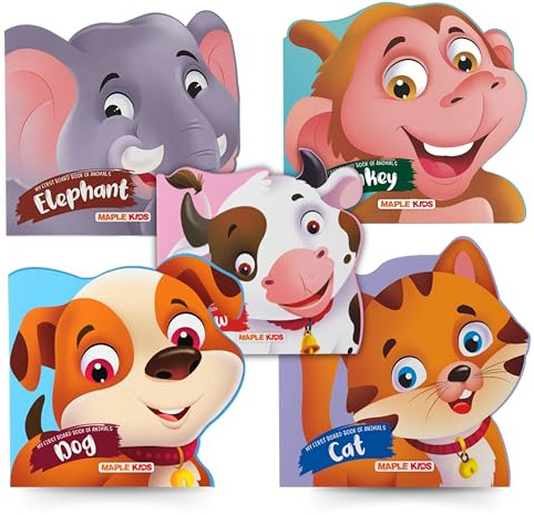 My First Board Book Animals (Set of 5 Books) - Monkey, Cow, Dog, Elephant, Cat - Die-Cut Board Book for Kids - Shaped Board Books - Age 2+