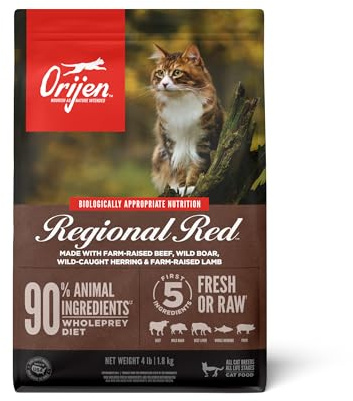 ORIJEN Grain Free High Protein Premium Dry Cat Food Regional Red Recipe 4lb Bag