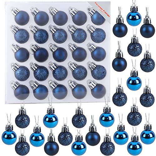 Christmas Concepts® Pack of 25-25mm Mini Christmas Tree Baubles - Shiny, Matte & Glitter Decorated Ornaments (Midnight Blue)