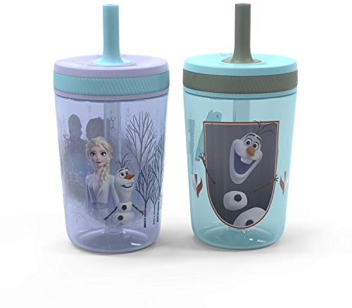 Zak Designs Disney Frozen II Movie Kelso Tumbler Set, Leak-Proof Screw-On Lid with Straw, Made of Durable Plastic and Silicone, Perfect Bundle for Kids (Frozen 2 Olaf, 15 oz, 2pc Set)