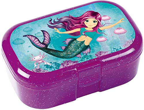 Kleine Lunchbox * Glitzer MEERJUNGFRAU * für Kinder von Lutz Mauder | 10814 | Perfekt für Meerestiere-Fans | Snackbox in Größe: 10,5 x 4,2 x 6,6cm | Nixe Brotzeit Schule Grundschule Einschulung