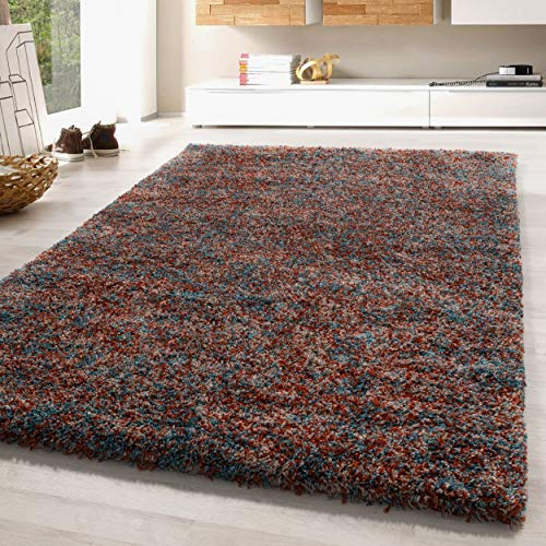 SIMPEX Teppich Wohnzimmer 120 x 170 cm Hochflor Teppich Terrakotta Moderne Einfarbig Meliert Design - Schlafzimmer Teppich Pflegeleicht Extra Weich Extra Flauschig - Carpet Living Room Deko
