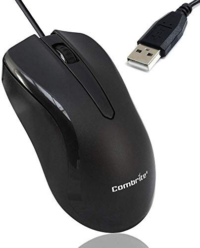 Combrite M40 - Ratón óptico con Cable USB con Rueda de Desplazamiento de Goma cómoda y LED Rojo para PC y portátiles, Windows, Mac OS, Linux Plug and Play, Color Negro (M40)