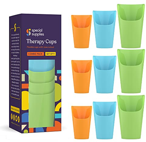 Special Supplies Combo Pack of 9 Flexible Drinking Cups with Nose Mold Cutout, 9 Pc. Set for Physical Therapy, Recovery, and Rehabilitation, BPA-Free Drink Tumblers, Kids and Adults