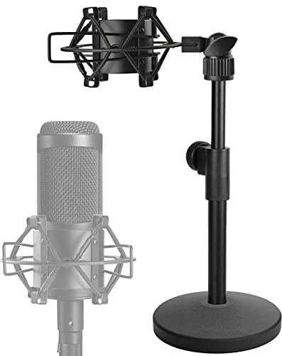 AT2020 Desktop Microphone Stand with Mic Shock Mount, Adjustable Table Mic Stand for Audio Technica AT2020 AT2020USB+ AT2035 ATR2500 Condenser Studio Microphone by Frgyee