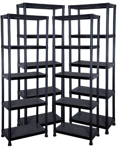Taylor & Brown 4 x 5 Tier Heavy Duty Black Plastic Garage Storage Shelving 60cm Wide Shelves Shed Shelf Unit Home Office Pantry Workshop Racking (60 x 30 x 172cm)