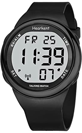Hearkent Atomic Talking Watch Sets Itself for Visually impaired or Seniors LCD Big Number Easy-to-Read Talking Watch for Elderly (All Black)
