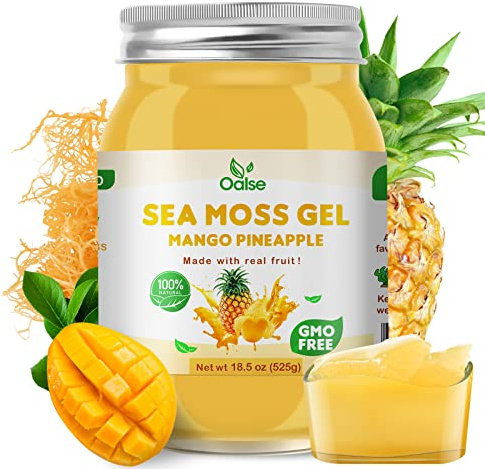 OALSE Sea Moss Gel - 18.5OZ Mango Pineapple Flavor Sea Moss Gel Raw Nutritious Rich in 102 Vitamins and Minerals, Proteins & Vitamins, Vegan-Friendly