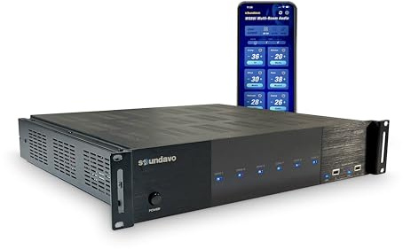 Soundavo WS66i 6 Zone Amplifier – 100W per Zone Whole House Audio System, 6 Source x 6 Zone App Controlled Multi-Room Amplifier for Ceiling Speakers, AirPlay, Spotify Connect, USB, DLNA