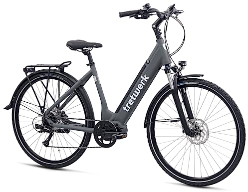 TRETWERK 28 Zoll E-Bike Damen Fahrrad Trekkingbike - Amber - Pedelec Damenfahrrad mit 8 Gang Schaltung - Elektrofahrrad Mittelmotor (anthrazit, 48 cm)