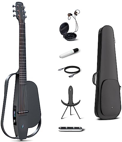 Enya NEXG2 Guitarra Eléctrica Acústica - Guitarra Pro de Fibra de Carbono Negra 38 Pulgadas para Niño Adulto con Altavoz Inalámbrico 80 W Micrófono Auriculares Hi-Fi Pedal Cargador y Funda