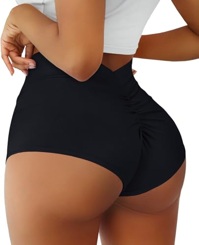 Yoga-Shorts für Damen, hohe Taille, V-Ausschnitt, Spandex, Tanz-Hotpants, Po-Heben, Rave-Hose, Schwarz, Klein