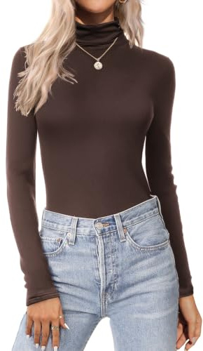 Zeagoo Camiseta Cuello Alto Mujer Manga Larga Termica Jersey Invierno Fino | Suéter Ajustado｜Camiseta Interior Cuello Vuelto｜Ideal para Casa/Día a Día/Compras/Trabajo/Fiesta｜T Shirt Elástico｜XS-XXL