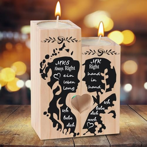 Hochzeitsgeschenke für Brautpaar, Verlobungsgeschenk Herzförmiger Kerzenständer Holz, Mr und Mrs Hochzeitsgeschenke für Paare, Jahrestag Geschenk zur Hochzeit Verlobung Party