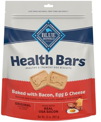 Blue Buffalo Health Bars Mini Crunchy Dog Biscuits, Oven-Baked with Natural Ingredients, Bacon, Egg & Cheese, 32-oz Bag