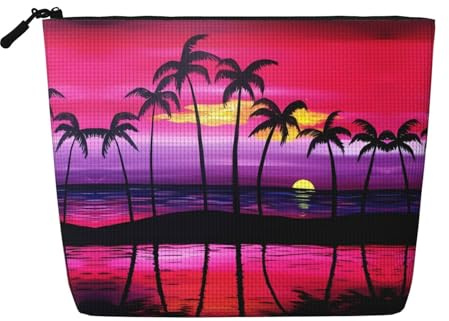 JaoXer Tropical Palm Tree Fake Hemp Makeup Bag, Toiletry Organizer – One Pack for Multiple Daily Uses, Business Trip Companion, Black, One Size