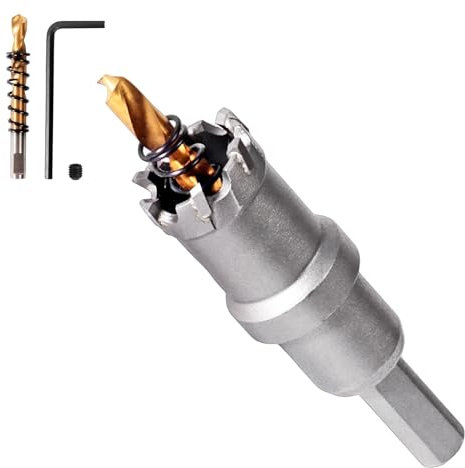 GPtzlei Fraise à Couronne Carbure 22mm 3 Lames TCT Scie Cloche Professionnelle pour Acier Inoxydable Métal Fer avec 2 Forets Pilotes Clé et Coffret