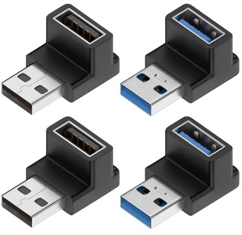 AOUZOVLI 4Pcs USB Winkelstecker 90 Grad USB 90 Grad Adapter USB 3.1 Stecker Auf Buchse Linke Winkel L-Förmig U-SB Winkeladapter US-B Winkel Adapter für PC Laptop