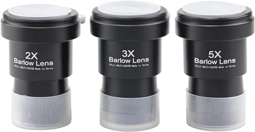 Lente Barlow for telescopio Juego de lupas 2X-3X-5X de 1,25 Pulgadas, Lente Barlow de película Verde de Banda Ancha Multicapa Totalmente metálica for oculares telescópicos