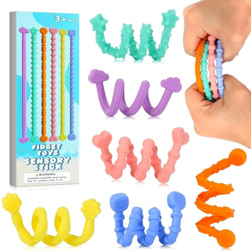 6 Pack Fidget Toys for Kids Adults, Sensory Toys for Autism ADHD, Textured Squishy Stress Relief Fidgets, Calming Classroom Essentials for Anxiety, Travel Toys for Special Needs Children (Shape)