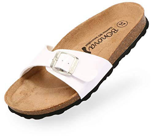 BOnova Damen Pantoletten Teneriffa in Lack weiss 37, modischer Einriemer mit Korkfußbett - komfortable Sandalen zum Wohlfühlen - hergestellt in der EU