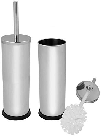 Harbour Housewares Toilet Brush and Holders - Brushed - Pack of 2 - Round Toilet Bowl Brush & Holder Stainless Steel Bathroom Deep Cleaning Scrub