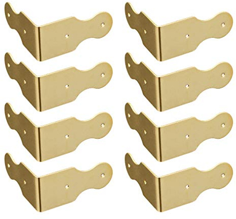 Tiazza 8Pcs Pure Brass Box Corner Protector Corner Braces Hardware Desk Edge Right Angle Guards Wood Jewelry Box Photo Frame Accessories (Gold)