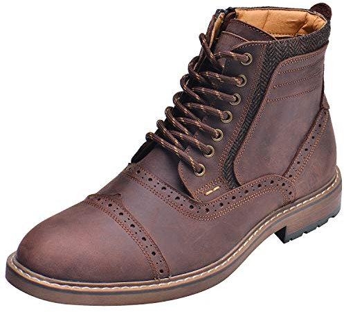 ANUFER Hombres Elegante Piel Genuina Botines Cordones&Cremallera Lateral Brogues Zapatos de Vestir Café SN01915 EU40