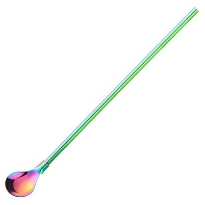 1 cuchara para beber de acero inoxidable, reutilizable, apta para lavavajillas, pajita y cuchara 2 en 1, ideal como cuchara para latte macchiato y cuchara de cóctel/cepillo de limpieza.