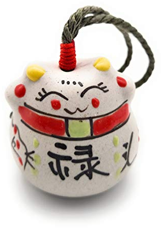 WenJan Colgante de cerámica con forma de gato en bolsa de organza, amuleto de la suerte con campana como regalo – Lu significa mucho éxito