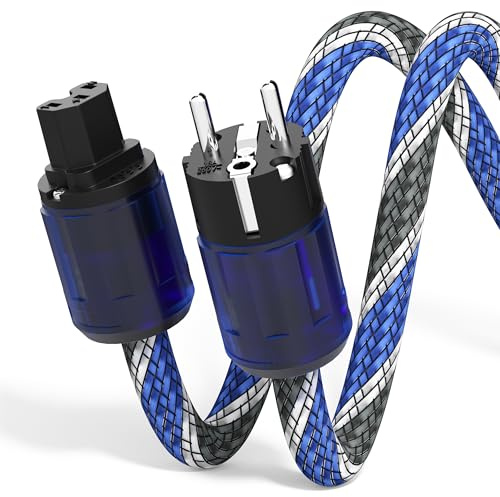 Monosaudio P037 High-End HiFi Netzkabel 2M Kupferabschirmung Audiophil-Kaltgerätekabel mit EU Schukostecker & IEC C15 Buchsestecker für DVD/Verstärker/Decoder/Subwoofer/AMP