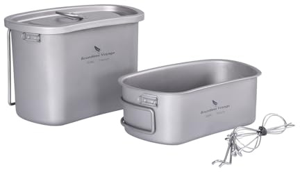 iBasingo Lonchera Militar de Titanio Juego de cacerolas de Camping Cocina portátil al Aire Libre Juego de Tazas de Cocina para 1 Persona Juego portátil de vajilla de Cocina con Mango Plegable