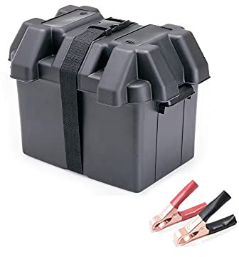 MiDMarine Small Battery Box + Battery Clamps for Jet Ski, Lawnmower, Electric Scooter, Wheelchairs