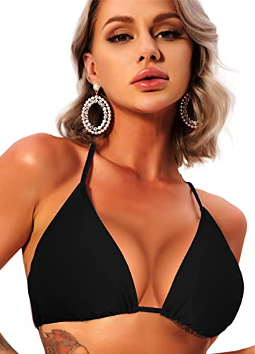Navneet Women Bikini Top Sexy Triangle Bikini Adjustable Strings Padded Swimwear Beach Bathing Suits Black XL