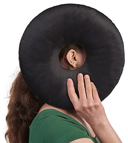 ODOXIA Almohada para Piercing y Pendientes | Alivio del Dolor de Oídos | Almohada para Dormir de Lado | Relleno Ajustable | Forma de Donut | Reduce la Presión | Piercing Pillow (Black)