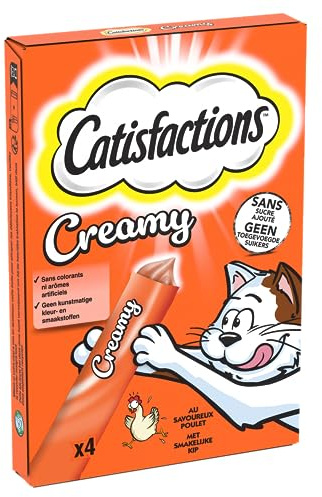 Catisfactions Creamy Friandises pour Chat – Goût Poulet – Récompenses pour Chats Adultes et Chatons – Pack de 4 sachets de 10 g (Lot de 11)