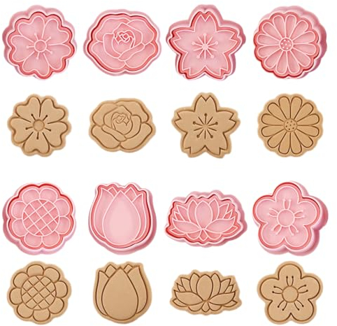 8 Pezzi Plastica Stampi Biscotti, Forme di Fiori Forme Biscotti, Simpatico Set di Formine per Biscotti Riutilizzabili, 3d Tagliabiscotti per Biscotti Fatti Casa, Caramello, Frutti Bosco, Formaggio