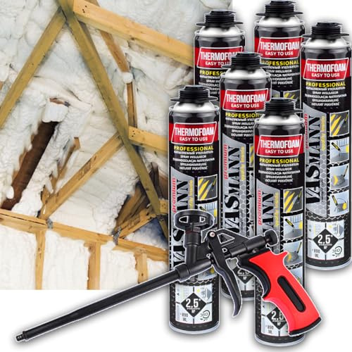 VASmann Sprayisolering/Takisolering 6 x 890 ml + Pistol, Källarskydd, Mellansparrensolering, Värmeisolering, EPS-/XS-Isolering, Sprayisolering (15 m2 Pistol)