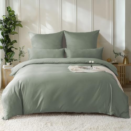 SOULFUL Satin Bettwäsche 135x200 4Teilig Baumwolle,100% Langstapelige Baumwolle Seidig Luxus Bettzeug,ÖkoTex Zertifiziert & für Allergiker Geeignet,2 Bettbezug 135x200 & 2 Kissenbezug 80x80,GrauSage
