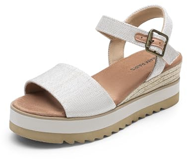 DREAM PAIRS Plattformsandaler för kvinnor ankelrem öppen tå bekväma uppklädda sommarskor platta Espadrille klackar, Naturlig duk, 40 EU