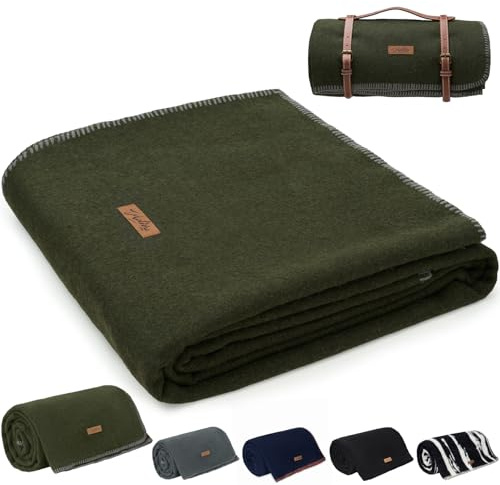 Molithe 100% Wool Blanket, 48 x 62, Warm, Thick, Washable, Military Wool Blanket, Great for Camping, Outdoors, Sporting Events, Survival Kits，Olive Green