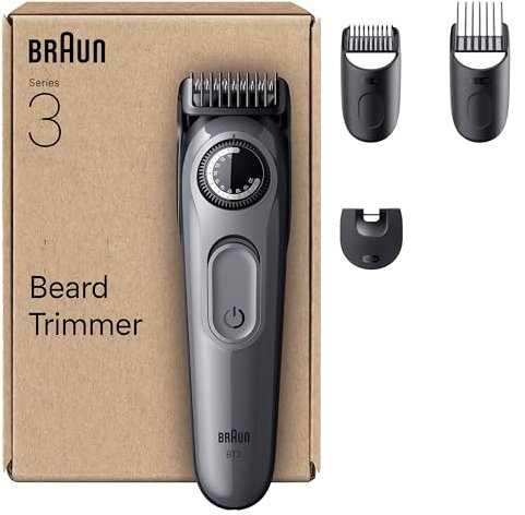 Braun Regolabarba Uomo Series 3, +4 Strumenti Di Styling, Lama Ultra Affilata, 50 Min Di Utilizzo, 40 Lunghezze, Rasoio Elettrico Barba, BT3525, Grigio