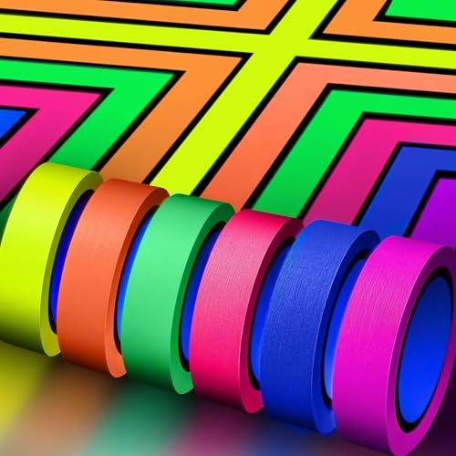 6 rotoli di nastro neon UV fluorescente per luce nera Gaffer Tape, Blacklight Reattivo Bande, Glow in the Dark Tape, per decorazioni di festa, artigianato (15MM*30M)