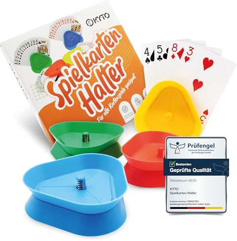 Kyto 4 Stück Spielkartenhalter für 35 Karten, Kartenhalter - Kartenhilfe für Kinder und Erwachsene aus Kunststoff - Bunte Farben Gelb, Rot, Blau, Grün