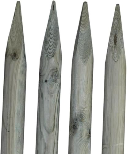 TIMBERMIK ø 7cm Pack De 4 Estacas De Madera con Punta Largo 200 cm Tutores para Plantas Impregnado Verde Oliva Poste Jardín Madera Natural para Árboles Poste para Valla Piquetas