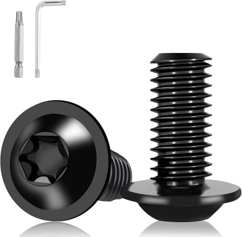 XRXYMQ 20 Pièces M6 Vis Torx Inoxydable A2 V2A Vis Noire Tete Plate Avec Collerette M6x20 mm avc Clés Torx et perceuses pour Machines et Echafaudage